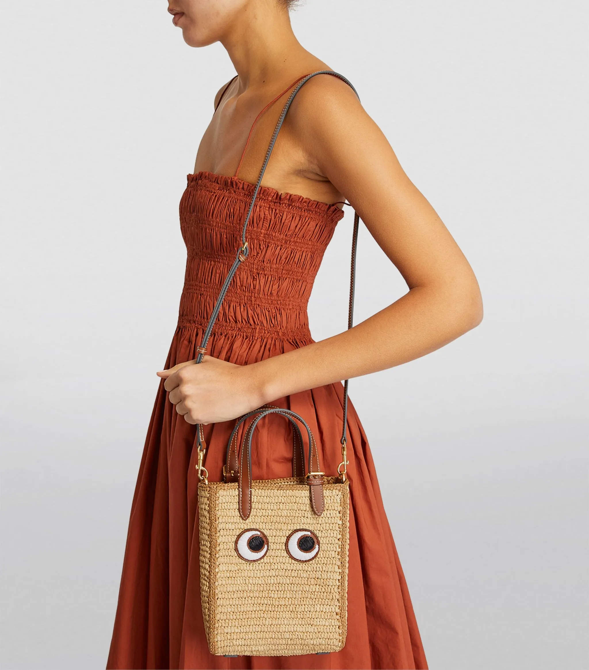 AH N/S Tote in Mini Eyes in Natural Raffia