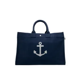 East West Bag: Navy with Silver Anchor