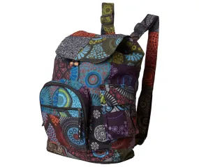 Festival Backpack, Lots Of Pockets, 100% Cotton, Patch Design