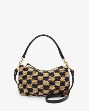 Petit Moyen Messenger in Black and Natural Checker Raffia