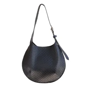 Petite Bardot Leather Hobo in Woven Noir