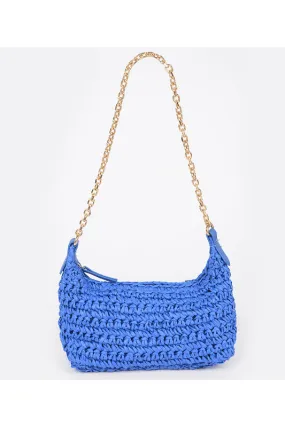 raffia shoulder bag - cobalt