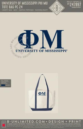 University of Mississippi Phi Mu - tote bag pc 24 - Liberty Bag - 8872 - Canvas Tote Bag - Natural/Navy