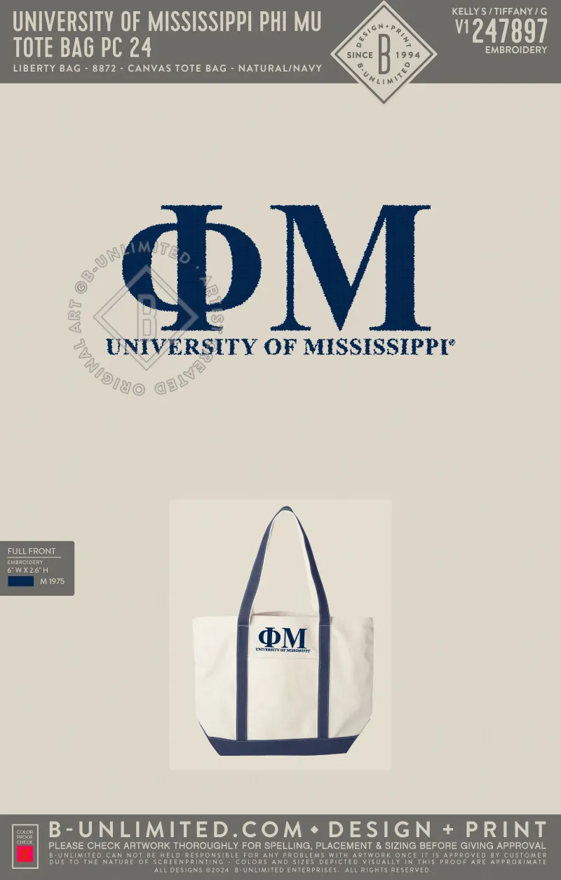 University of Mississippi Phi Mu - tote bag pc 24 - Liberty Bag - 8872 - Canvas Tote Bag - Natural/Navy